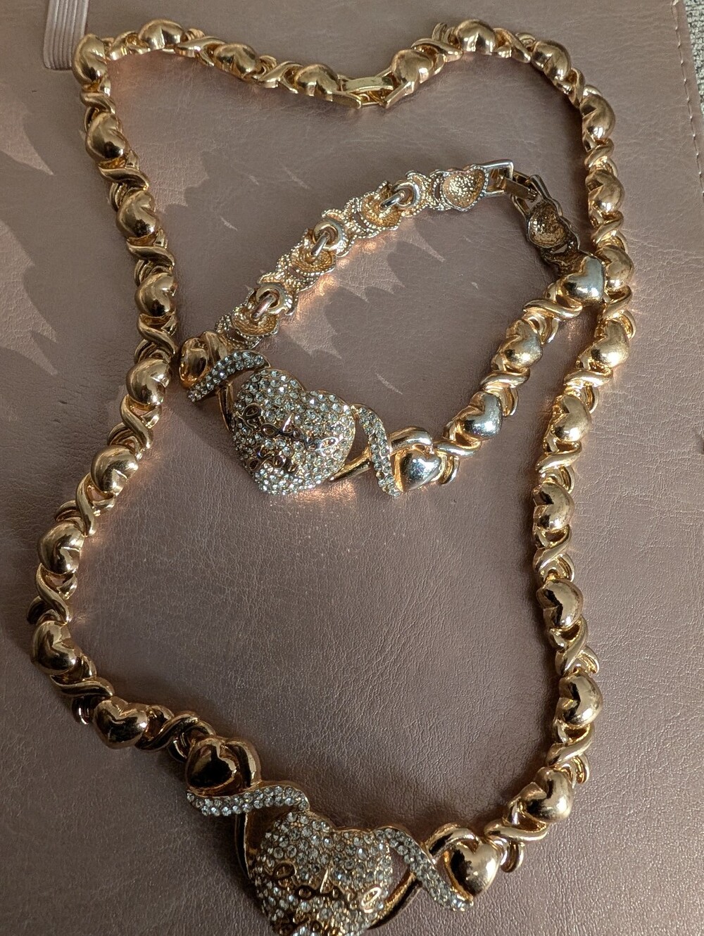 Hugs & Kisses 18k GoldPlated XOXO Heart Necklace bracelet Set